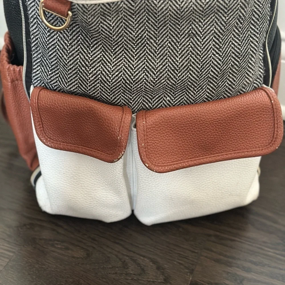 Itzy Ritzy Brown and White Baby Diaper Bag with Leather Accents